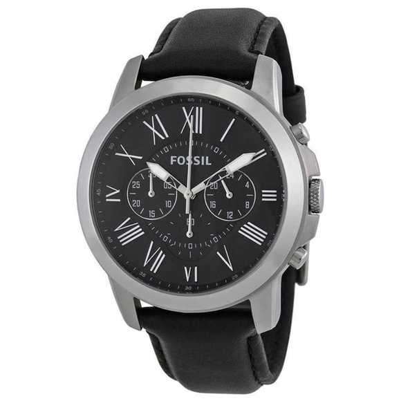 Black Grant Dial Leather Band Men's Watch NWT - Picture 1 of 3